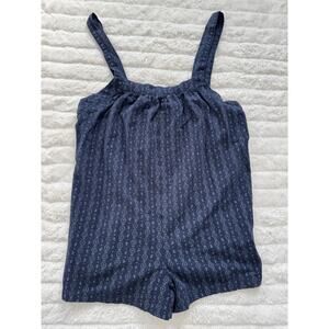 Madewell Navy Blue Floral Sleeveless Romper Square Neck Button Accent Size L